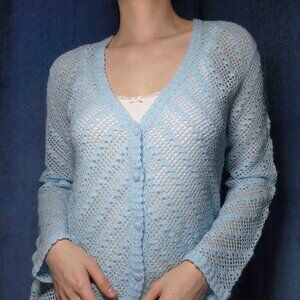 Vintage 90s super soft handmade light blue crochet cardigan
